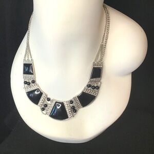 VTG. Buoux Terner 22" Necklace Silver Toned w/ Black "Stones". Elegant